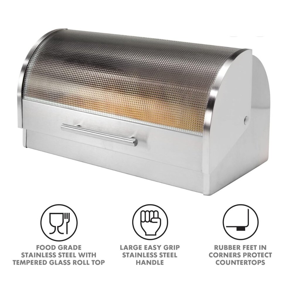 Oggi Stainless Steel Roll Top Bread Box with Tempered Glass - Picture 5 of 8